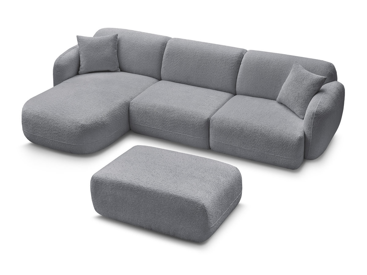 Canapé d'angle fixe modulable ANDA tissu chenille avec pouf