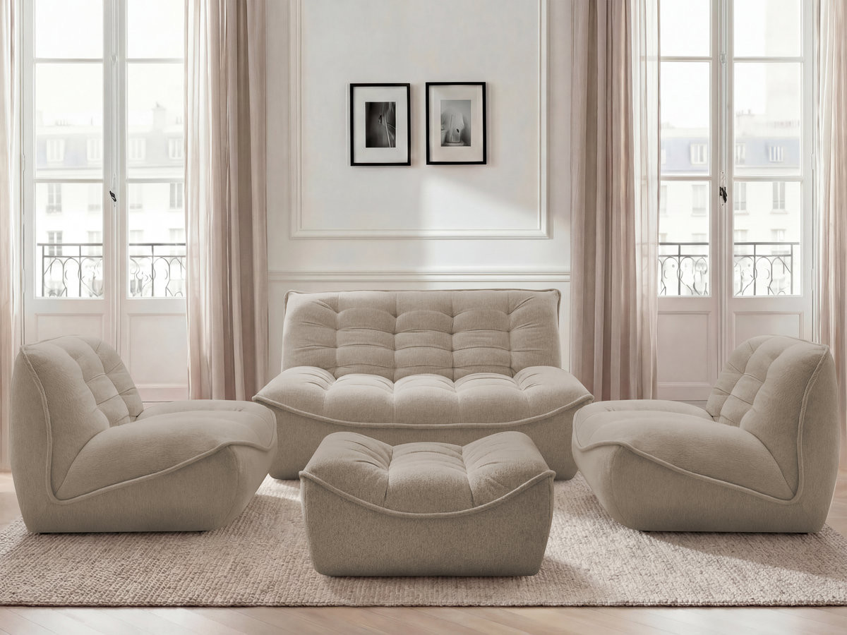 Canapé droit modulable SERENA chiné avec pouf taupe — vue 5