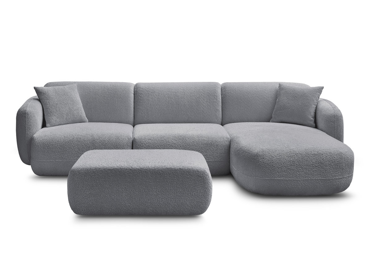 Canapé d'angle fixe modulable ANDA tissu chenille avec pouf