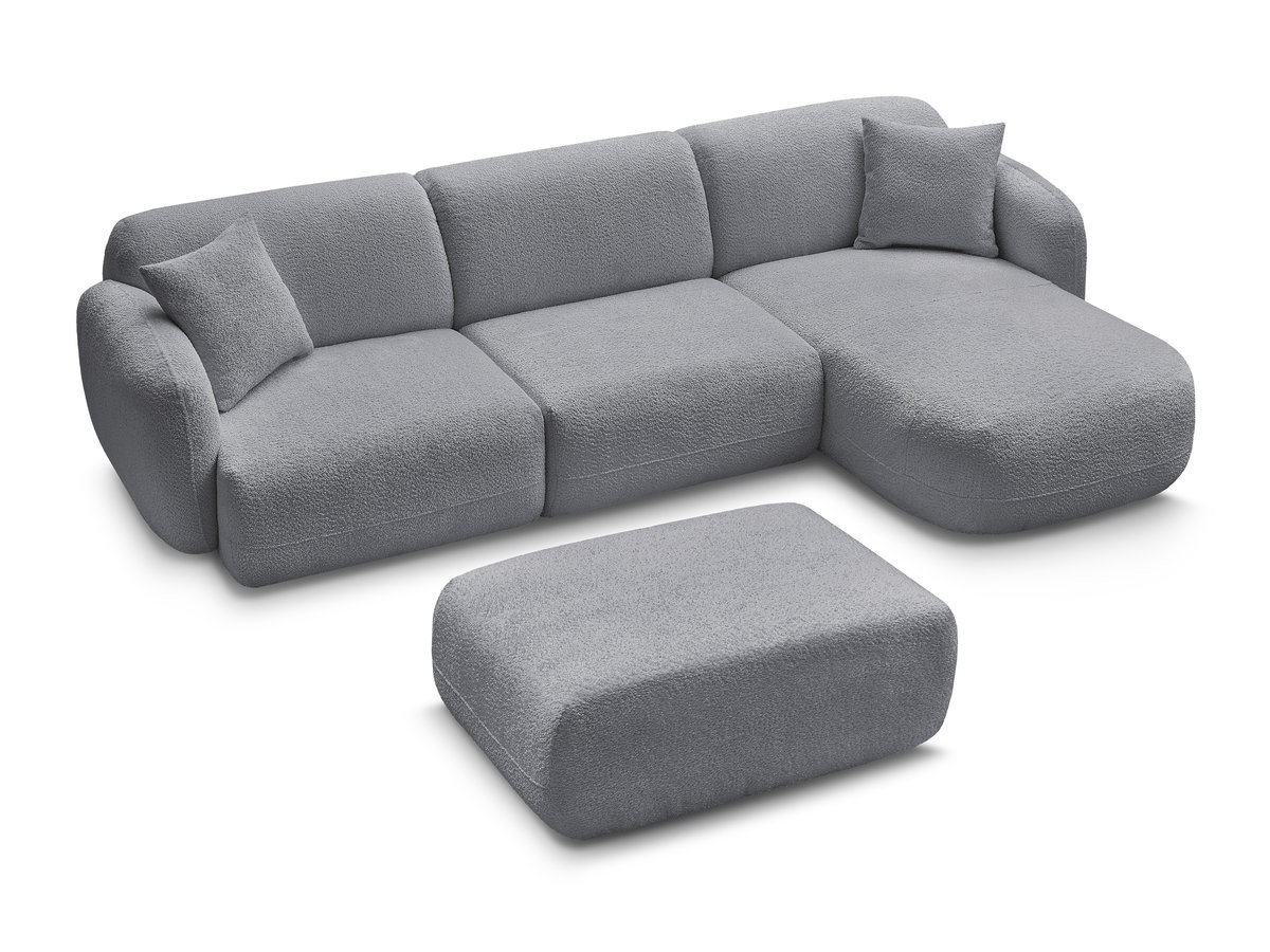 Canapé d'angle fixe modulable ANDA tissu chenille avec pouf