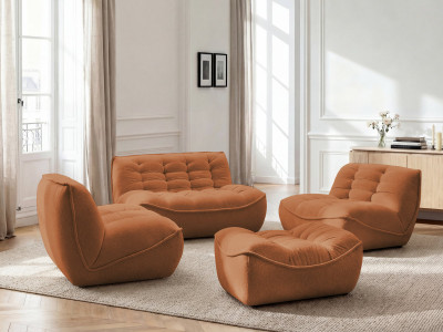 Canapé droit fixe modulable SERENA avec 2 chauffeuses 1 place et 1 chauffeuse 2 places tissu chiné avec pouf