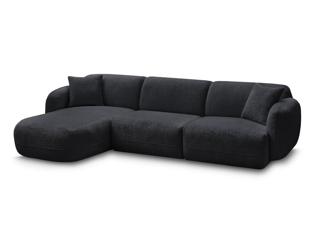 canapé d'angle fixe modulable anda tissu chenille de couleur noir