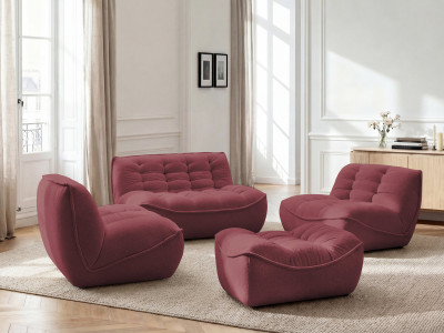Canapé droit fixe modulable SERENA avec 2 chauffeuses 1 place et 1 chauffeuse 2 places tissu chiné avec pouf
