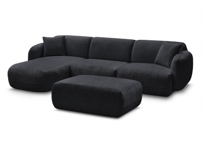 Canapé d'angle fixe modulable ANDA tissu chenille avec pouf