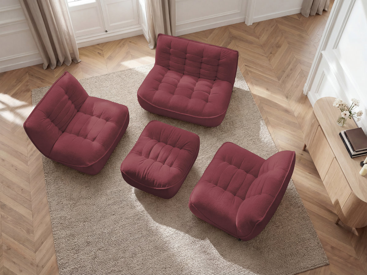 Canapé droit modulable SERENA chiné avec pouf rouge — vue 6