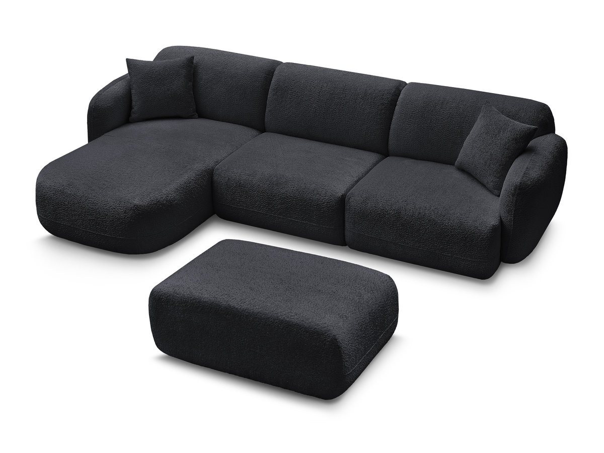 ANDA modulaire hoekbank met vaste zitting, bekleed met chenillestof en inclusief voetenbank.