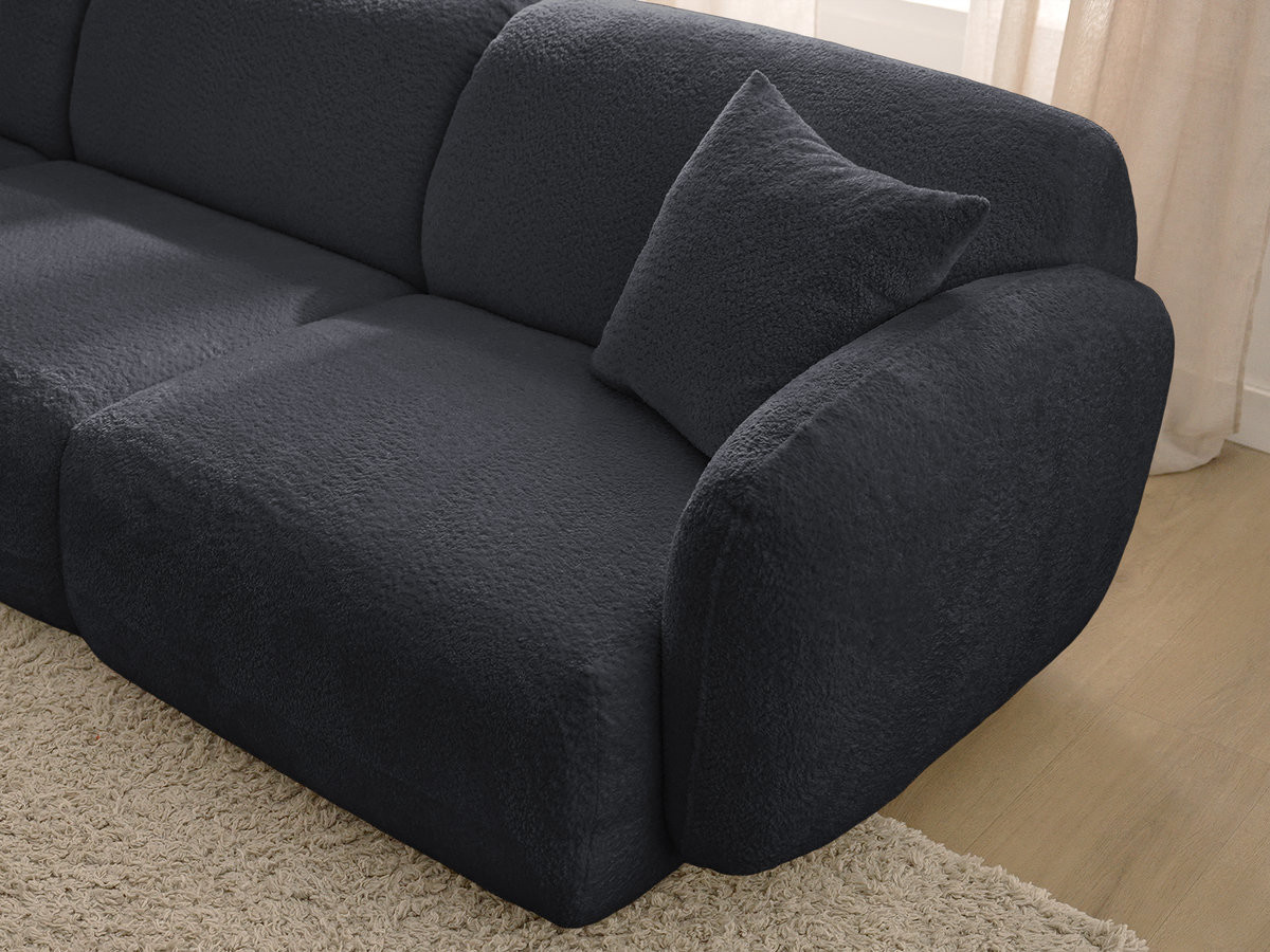 ANDA modulaire hoekbank met vaste zitting, bekleed met chenillestof en inclusief voetenbank.