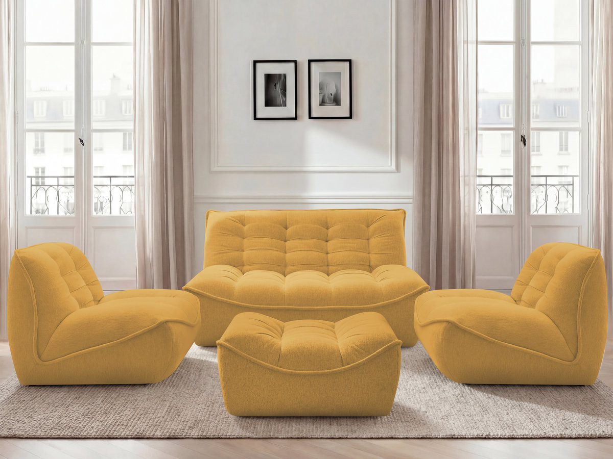 Canapé droit modulable SERENA chiné avec pouf jaune — vue 5