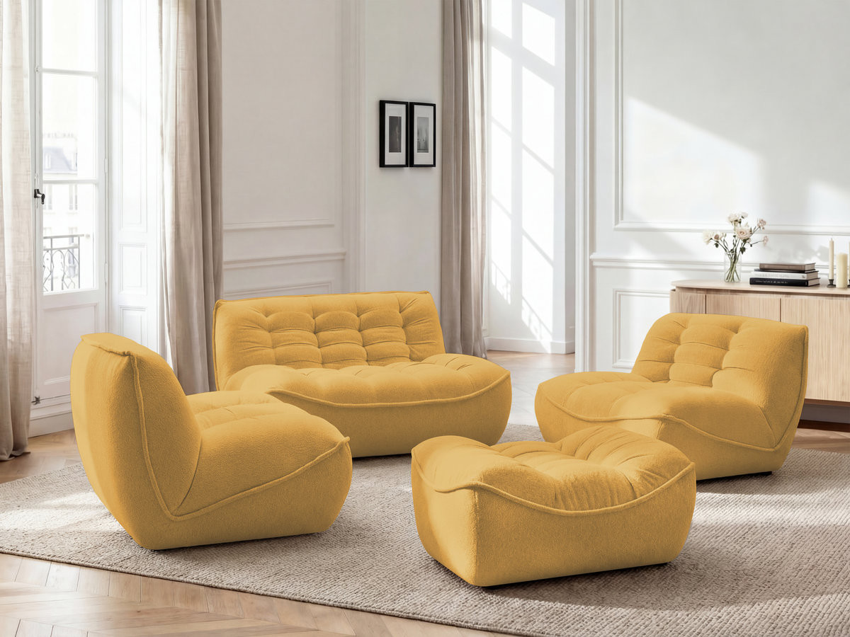 Canapé droit modulable SERENA chiné avec pouf jaune