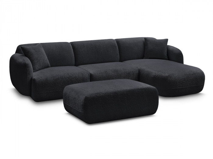 Canapé d'angle fixe modulable ANDA tissu chenille avec pouf