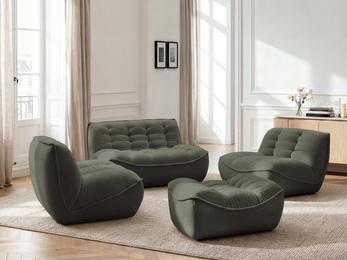 Canapé droit modulable SERENA chiné avec pouf vert