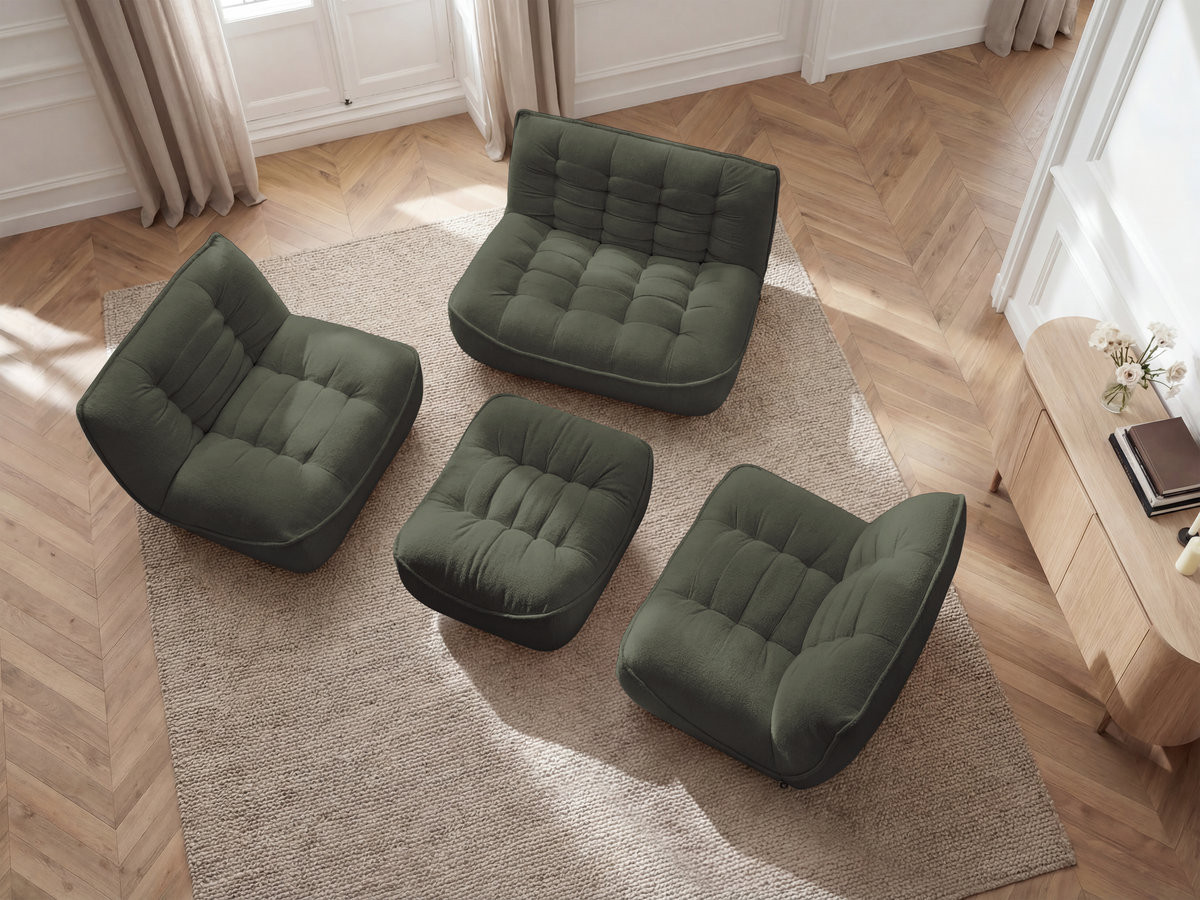 Modulaire vaste bank SERENA met twee 1-zits fauteuils en een 2-zits fauteuil in gemęleerde stof met voetenbank
