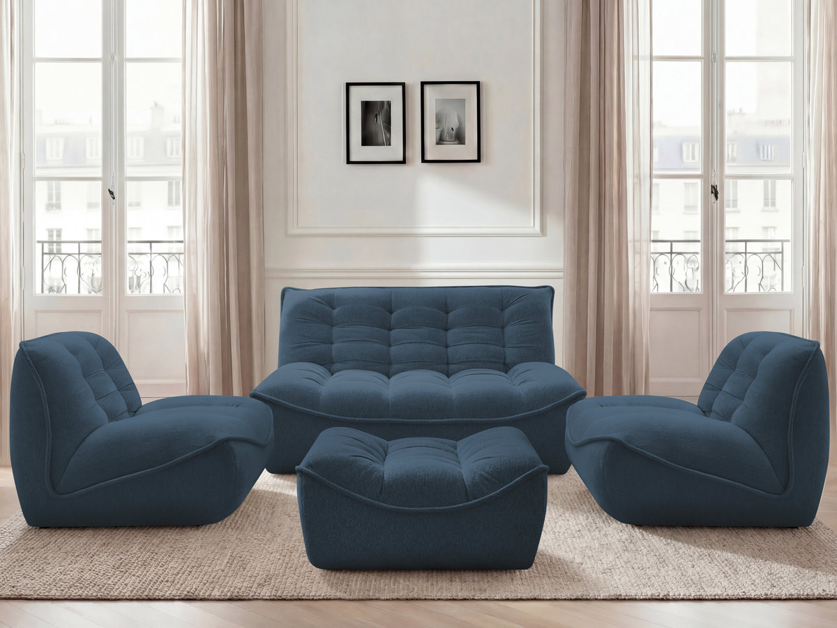 Canapé droit modulable SERENA chiné avec pouf bleu — vue 5