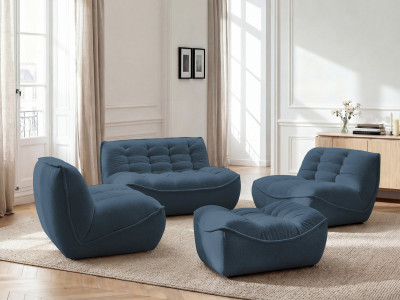 Canapé droit fixe modulable SERENA avec 2 chauffeuses 1 place et 1 chauffeuse 2 places tissu chiné avec pouf