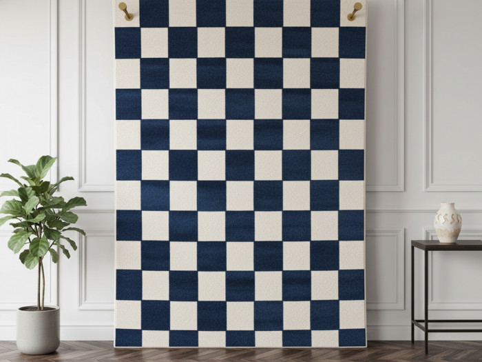 Tapis poils ras GAELLE motif damier