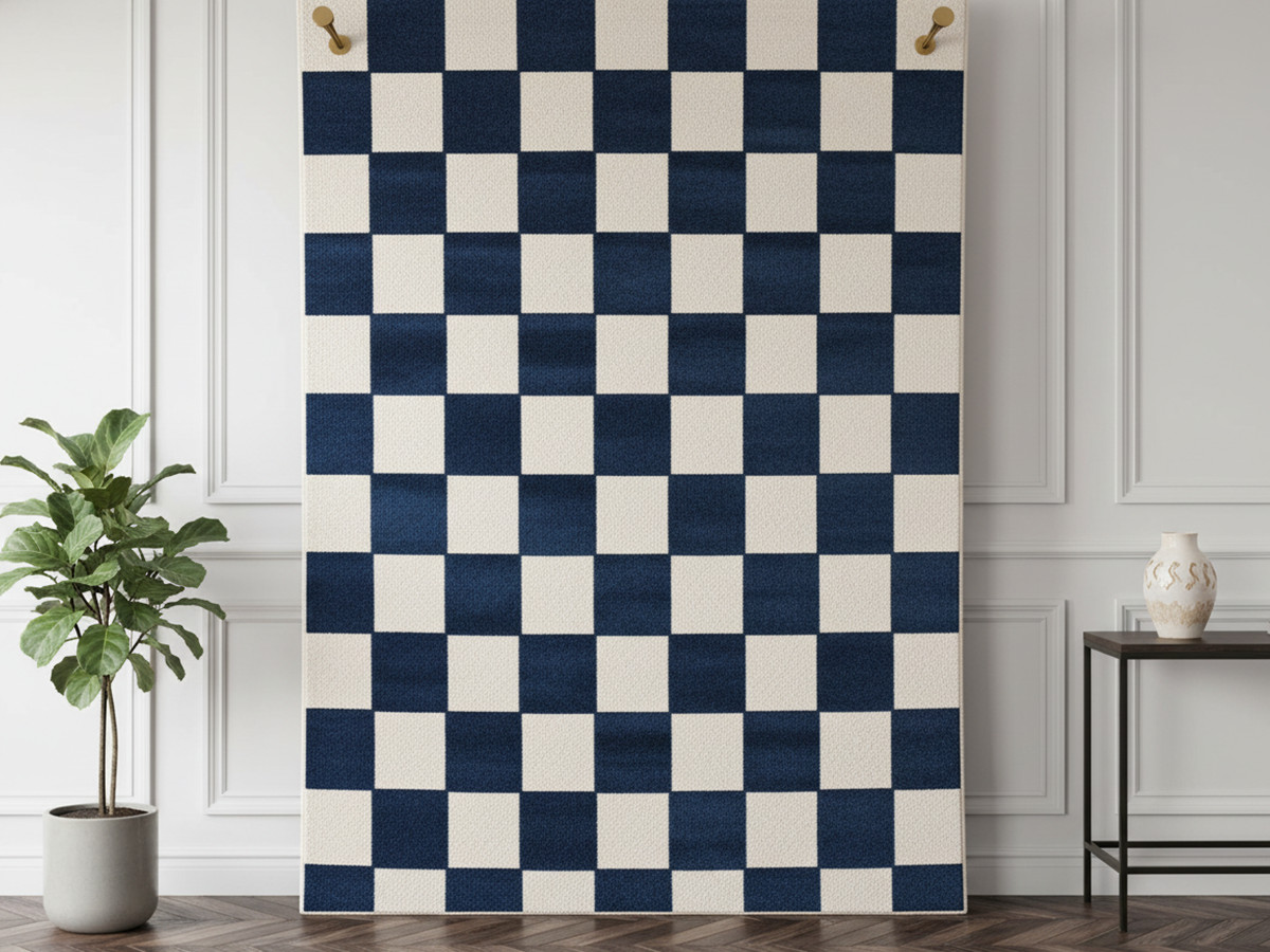 Tapis poils ras GAELLE motif damier