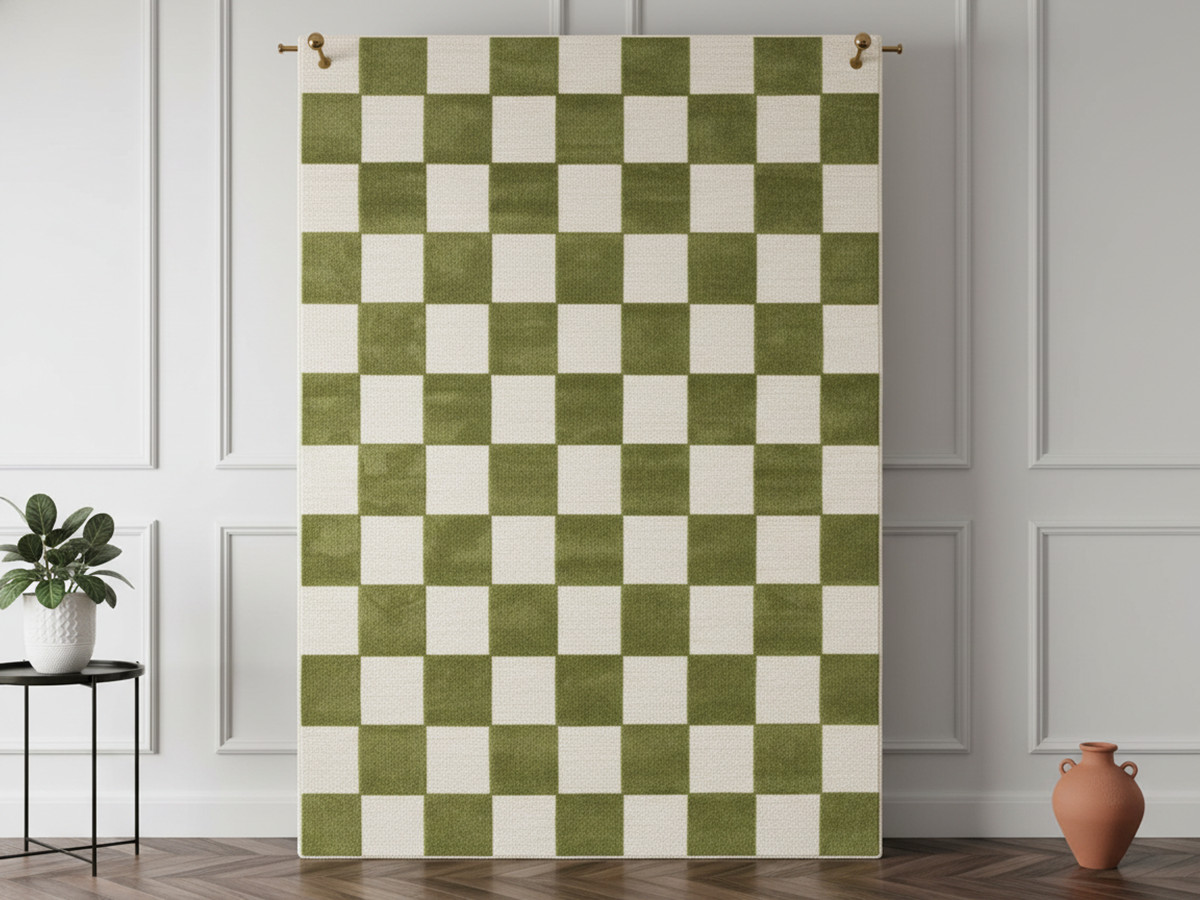 Tapis poils ras GAELLE motif damier