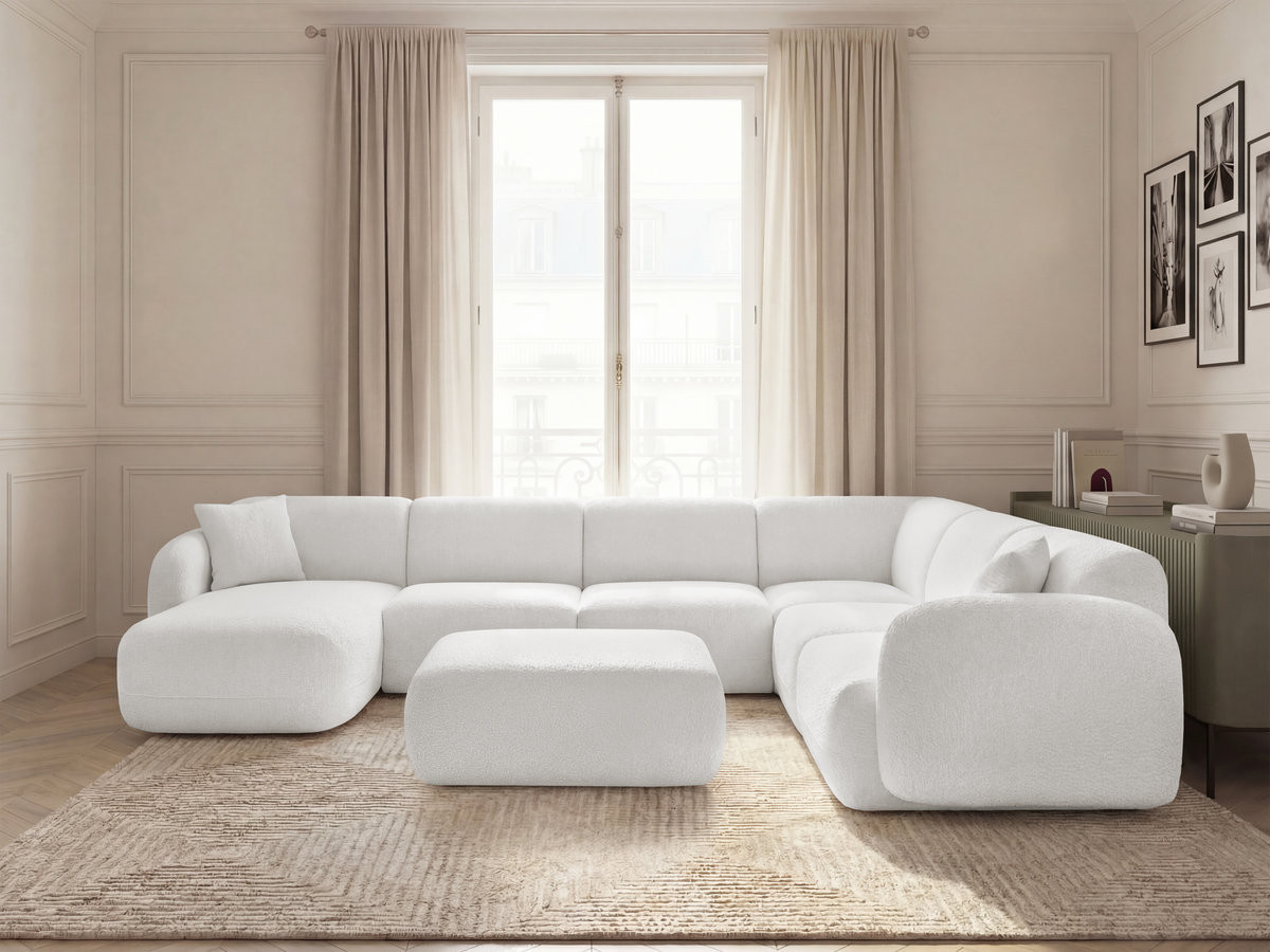 ANDA modulaire vaste panoramabank met 4 fauteuils, 1 chaise longue, 1 hoekelement en 1 poef.