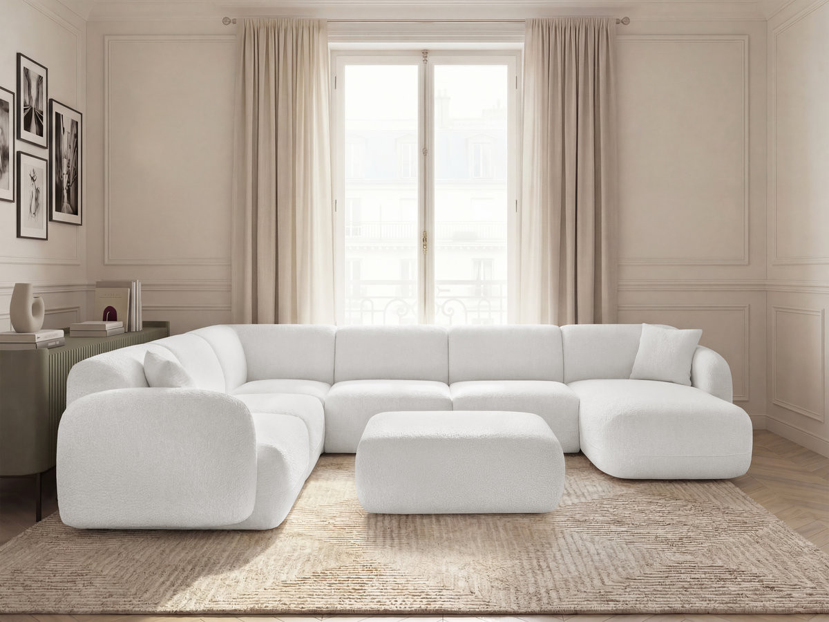 Canapé panoramique fixe modulable ANDA avec 4 chauffeuses, 1 méridienne, 1 angle et 1 pouf