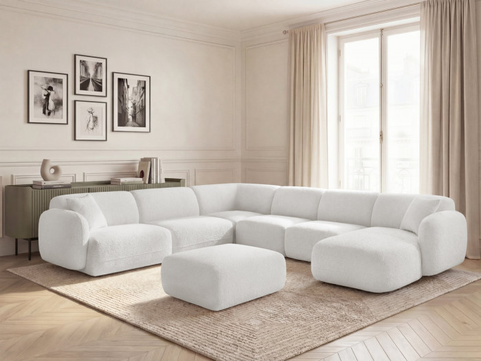Canapé panoramique fixe modulable ANDA avec 4 chauffeuses, 1 méridienne, 1 angle et 1 pouf