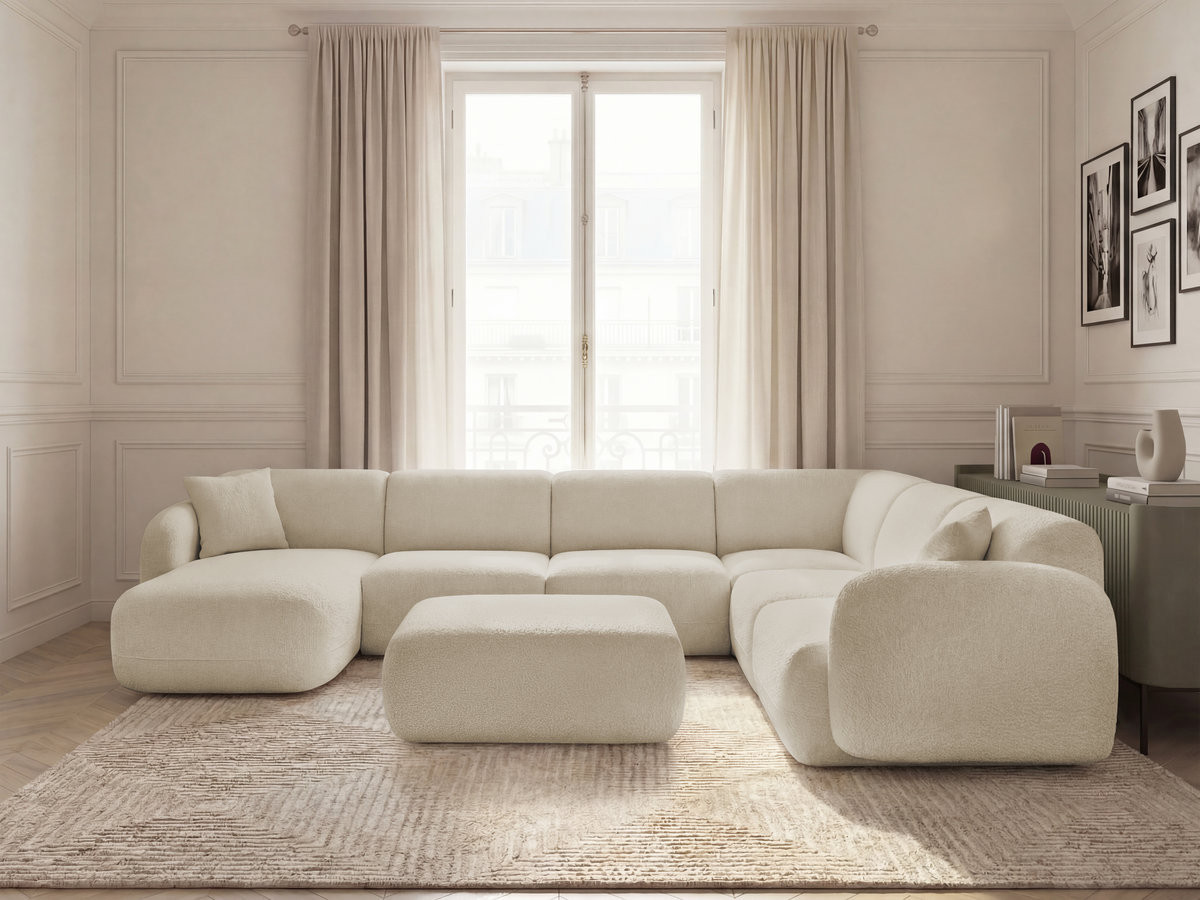 ANDA modulaire vaste panoramabank met 4 fauteuils, 1 chaise longue, 1 hoekelement en 1 poef.