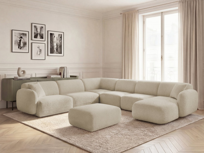 Canapé panoramique fixe modulable ANDA avec 4 chauffeuses, 1 méridienne, 1 angle et 1 pouf