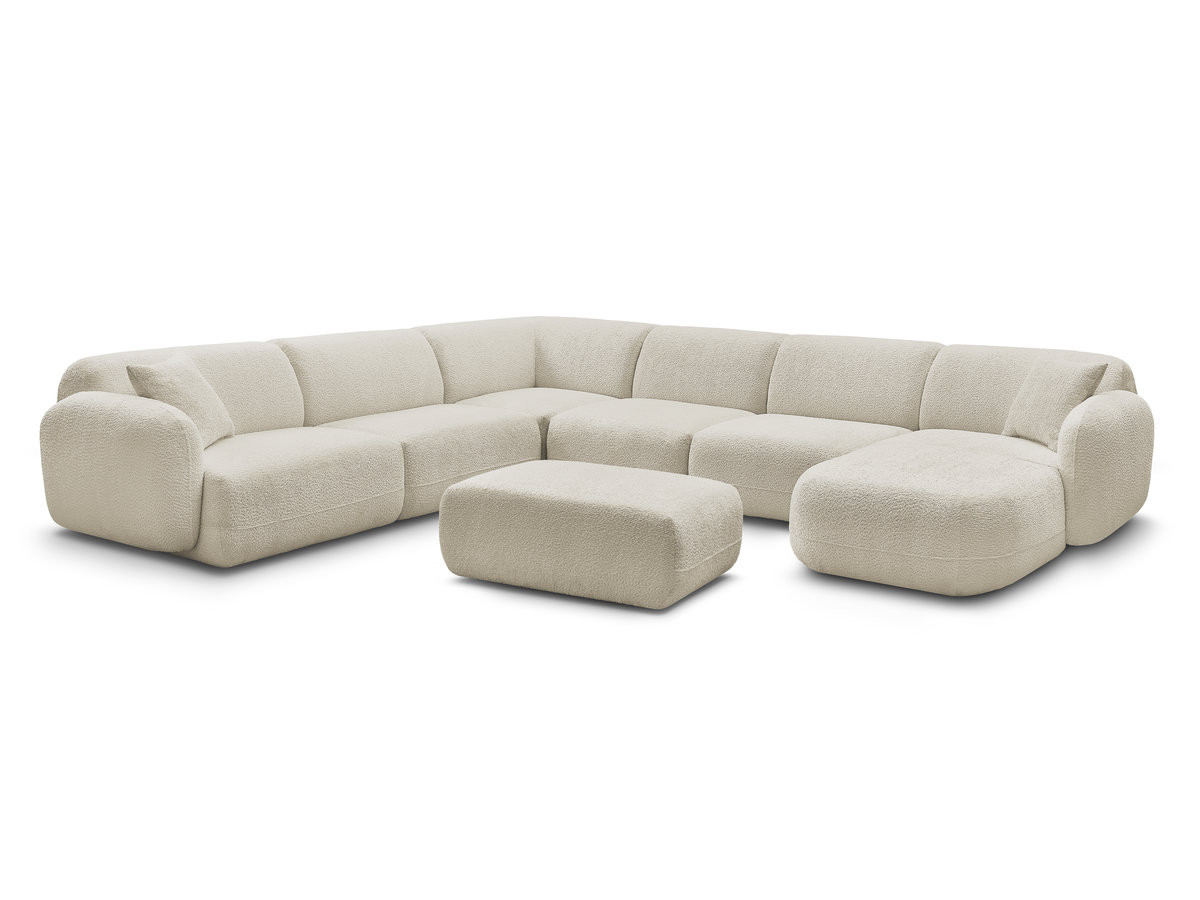 Canapé panoramique fixe modulable ANDA avec 4 chauffeuses, 1 méridienne, 1 angle et 1 pouf