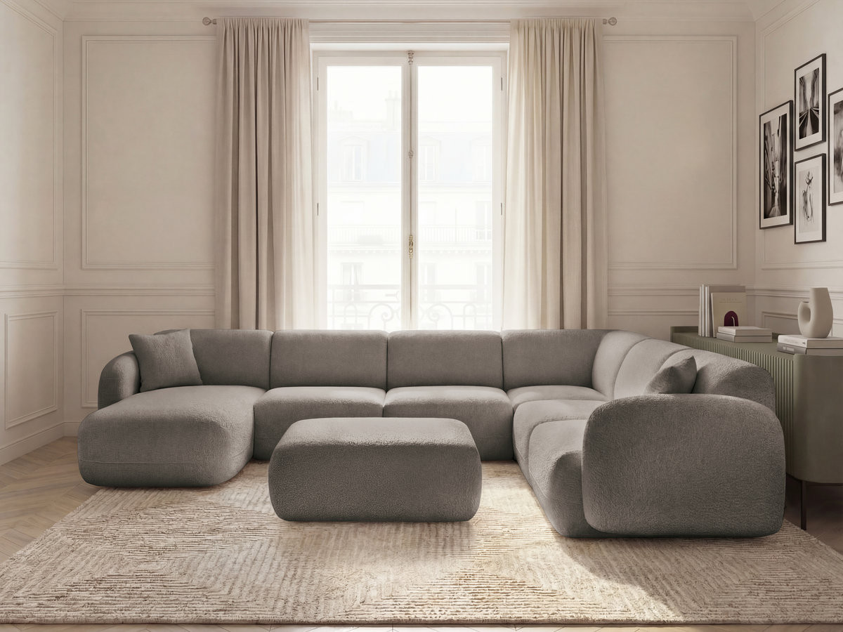 Canapé panoramique fixe modulable ANDA avec 4 chauffeuses, 1 méridienne, 1 angle et 1 pouf