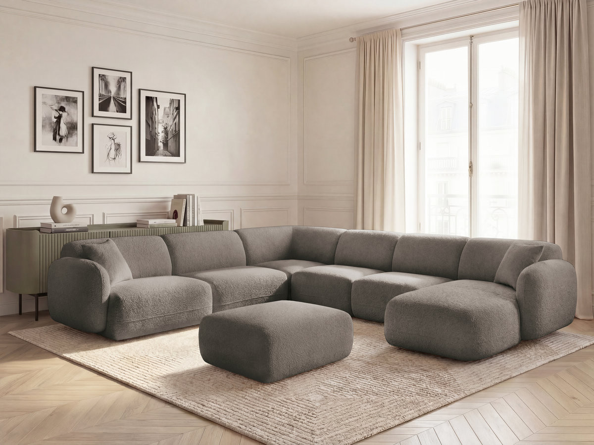 ANDA modulaire vaste panoramabank met 4 fauteuils, 1 chaise longue, 1 hoekelement en 1 poef.