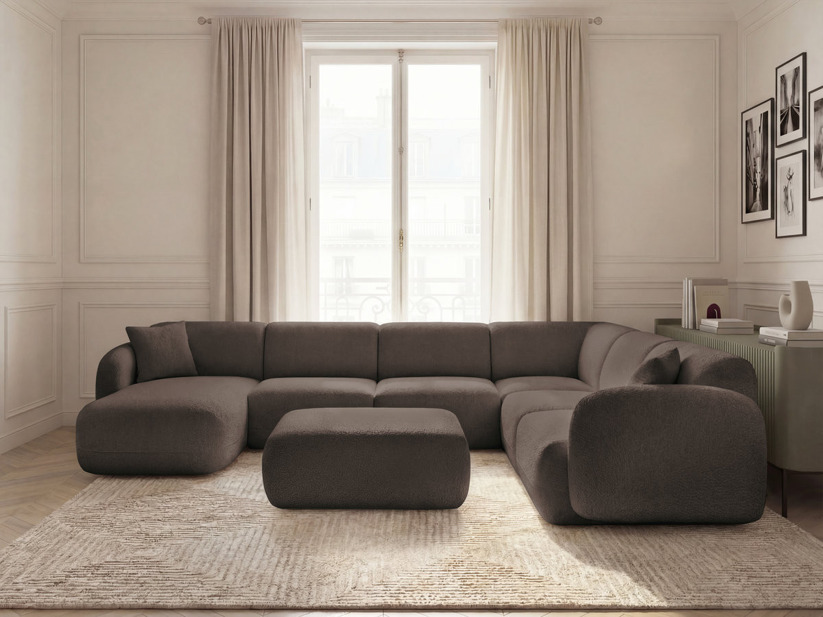 Canapé panoramique fixe modulable ANDA avec 4 chauffeuses, 1 méridienne, 1 angle et 1 pouf