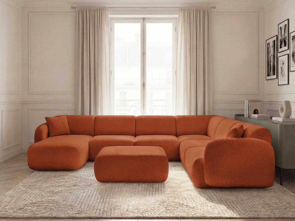 Canapé panoramique fixe modulable ANDA avec 4 chauffeuses, 1 méridienne, 1 angle et 1 pouf