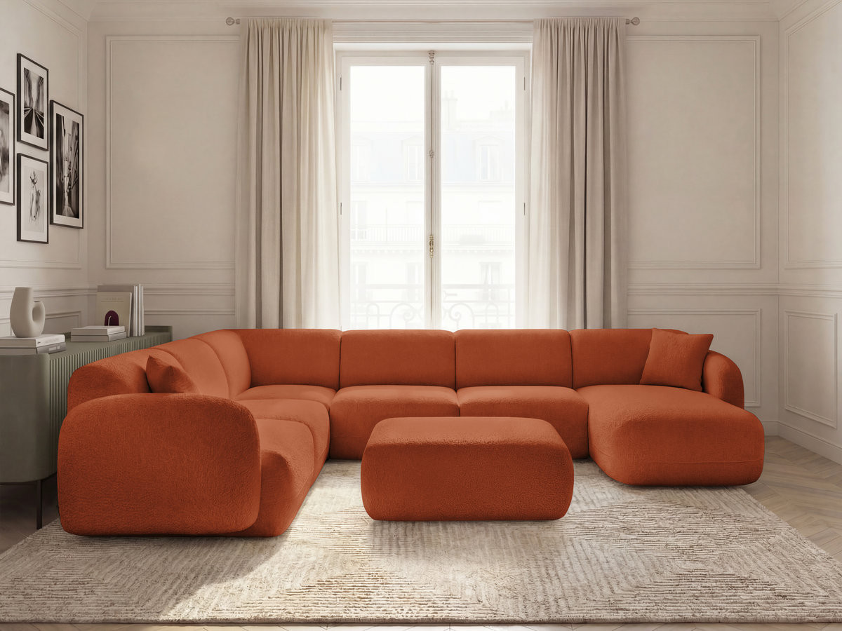 Canapé panoramique fixe modulable ANDA avec 4 chauffeuses, 1 méridienne, 1 angle et 1 pouf
