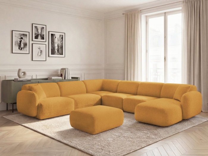 Canapé panoramique fixe modulable ANDA avec 4 chauffeuses, 1 méridienne, 1 angle et 1 pouf