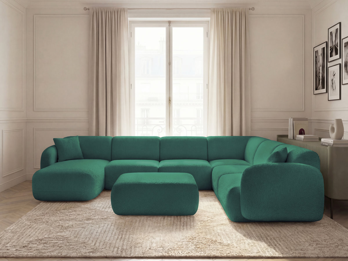 ANDA modulaire vaste panoramabank met 4 fauteuils, 1 chaise longue, 1 hoekelement en 1 poef.