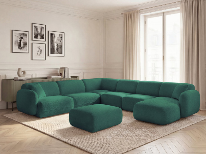 Canapé panoramique fixe modulable ANDA avec 4 chauffeuses, 1 méridienne, 1 angle et 1 pouf