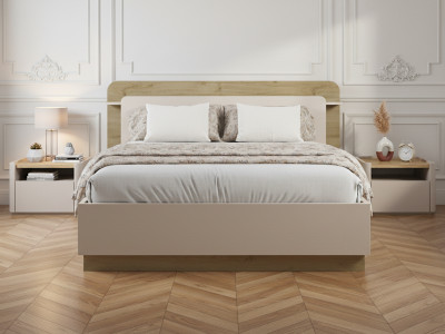 Lit coffre LILA effet chêne et crème