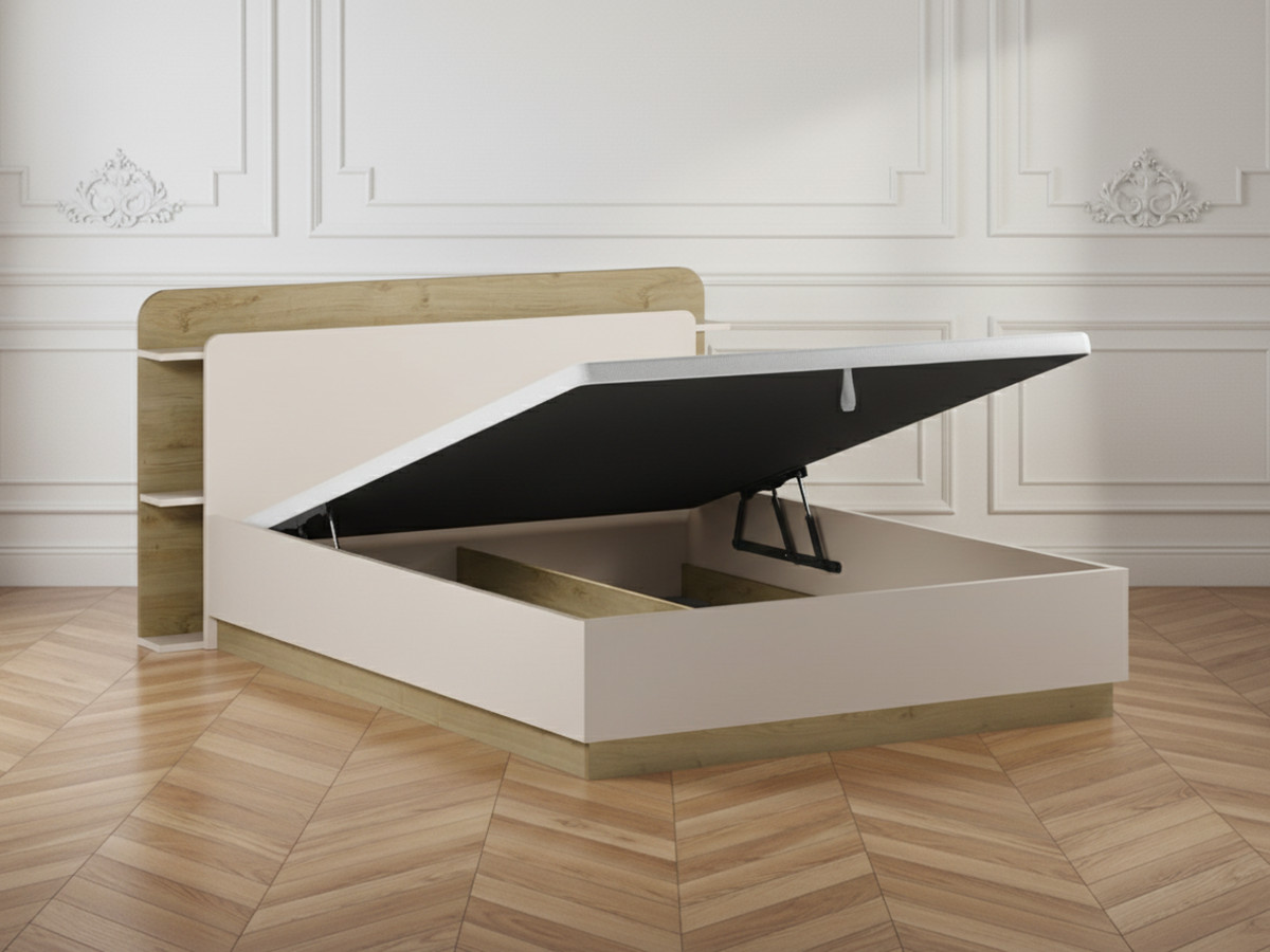 LILA opbergbed met eiken en crème effect