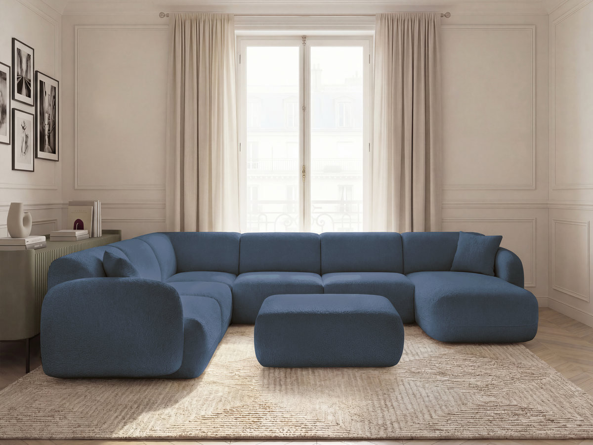 Canapé panoramique fixe modulable ANDA avec 4 chauffeuses, 1 méridienne, 1 angle et 1 pouf