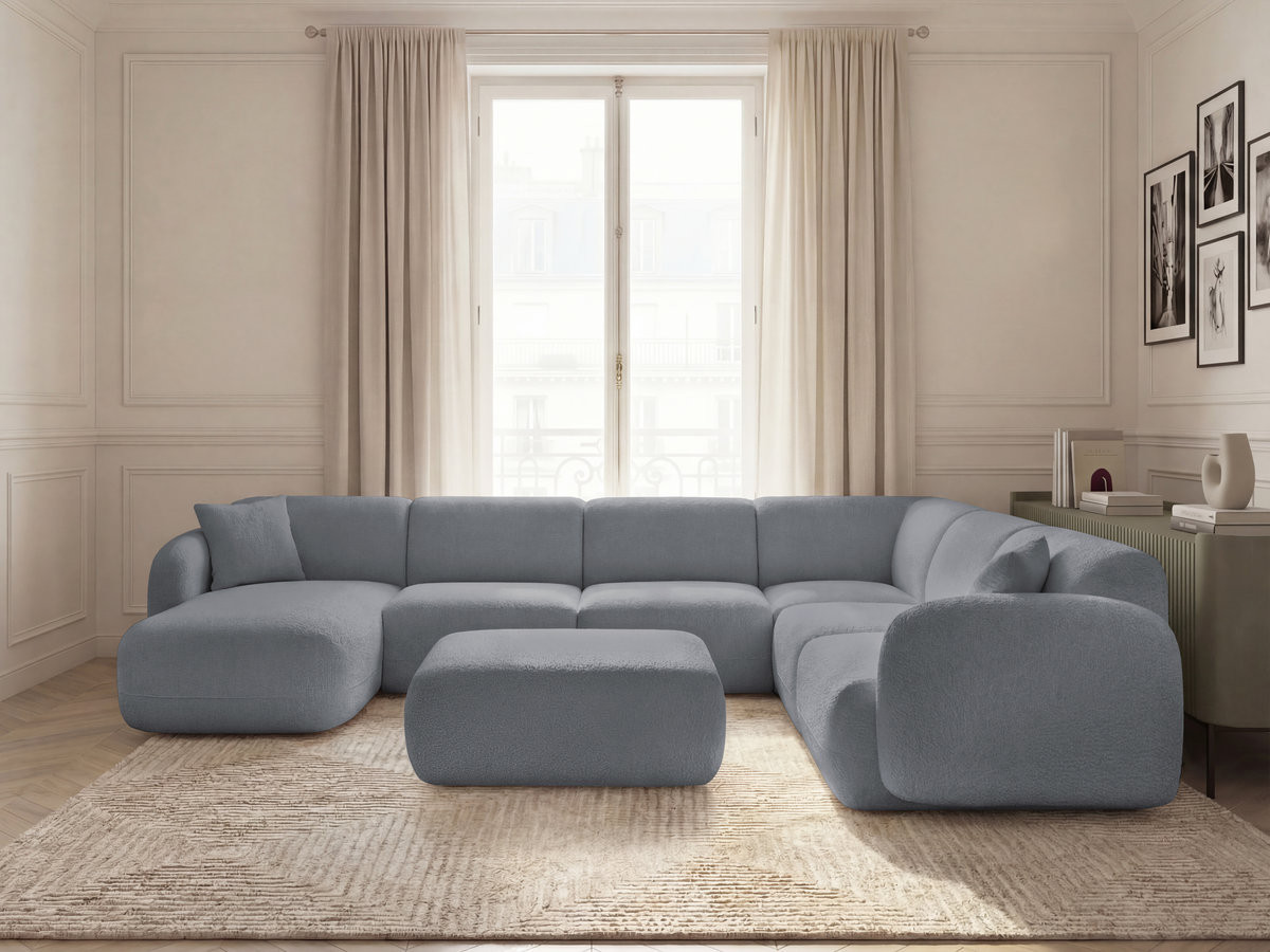 Canapé panoramique fixe modulable ANDA avec 4 chauffeuses, 1 méridienne, 1 angle et 1 pouf
