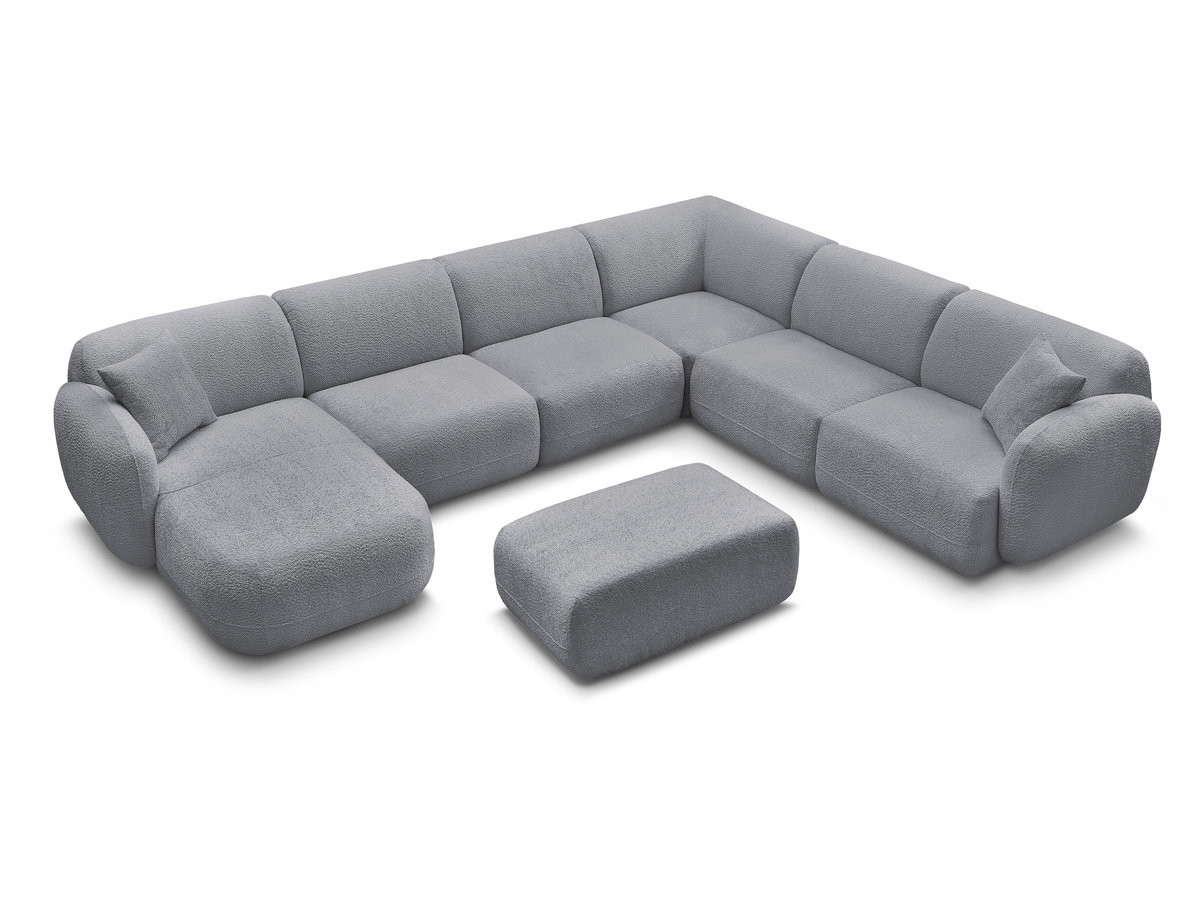 Canapé panoramique fixe modulable ANDA avec 4 chauffeuses, 1 méridienne, 1 angle et 1 pouf