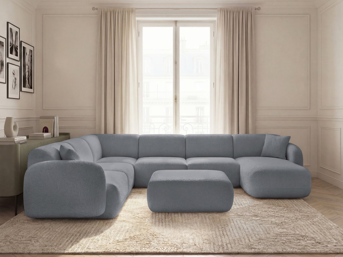 ANDA modulaire vaste panoramabank met 4 fauteuils, 1 chaise longue, 1 hoekelement en 1 poef.