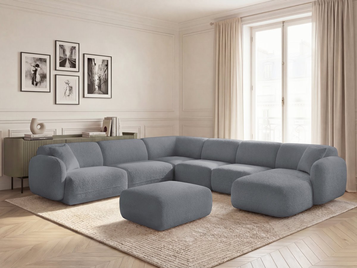 ANDA modulaire vaste panoramabank met 4 fauteuils, 1 chaise longue, 1 hoekelement en 1 poef.