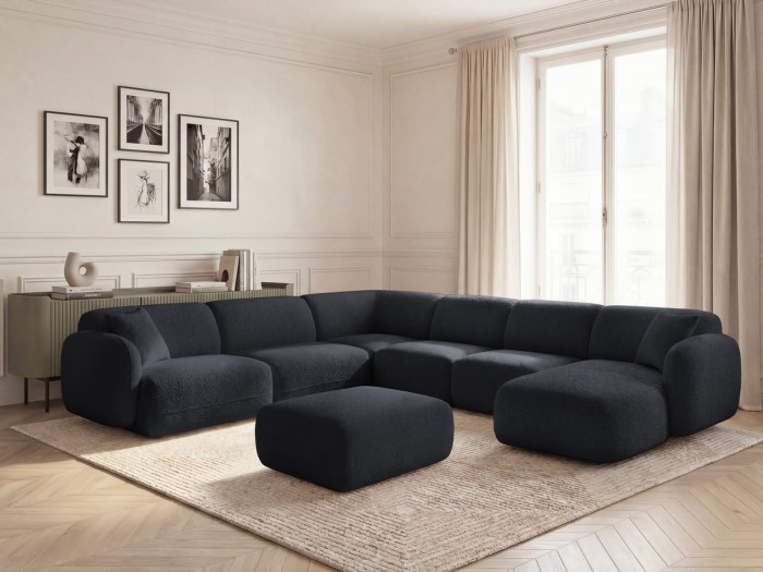 Canapé panoramique fixe modulable ANDA avec 4 chauffeuses, 1 méridienne, 1 angle et 1 pouf