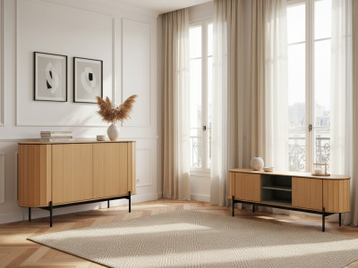 Ensemble AMBOISE avec buffet arrondi 124 cm + meuble TV 168 cm couleur chêne