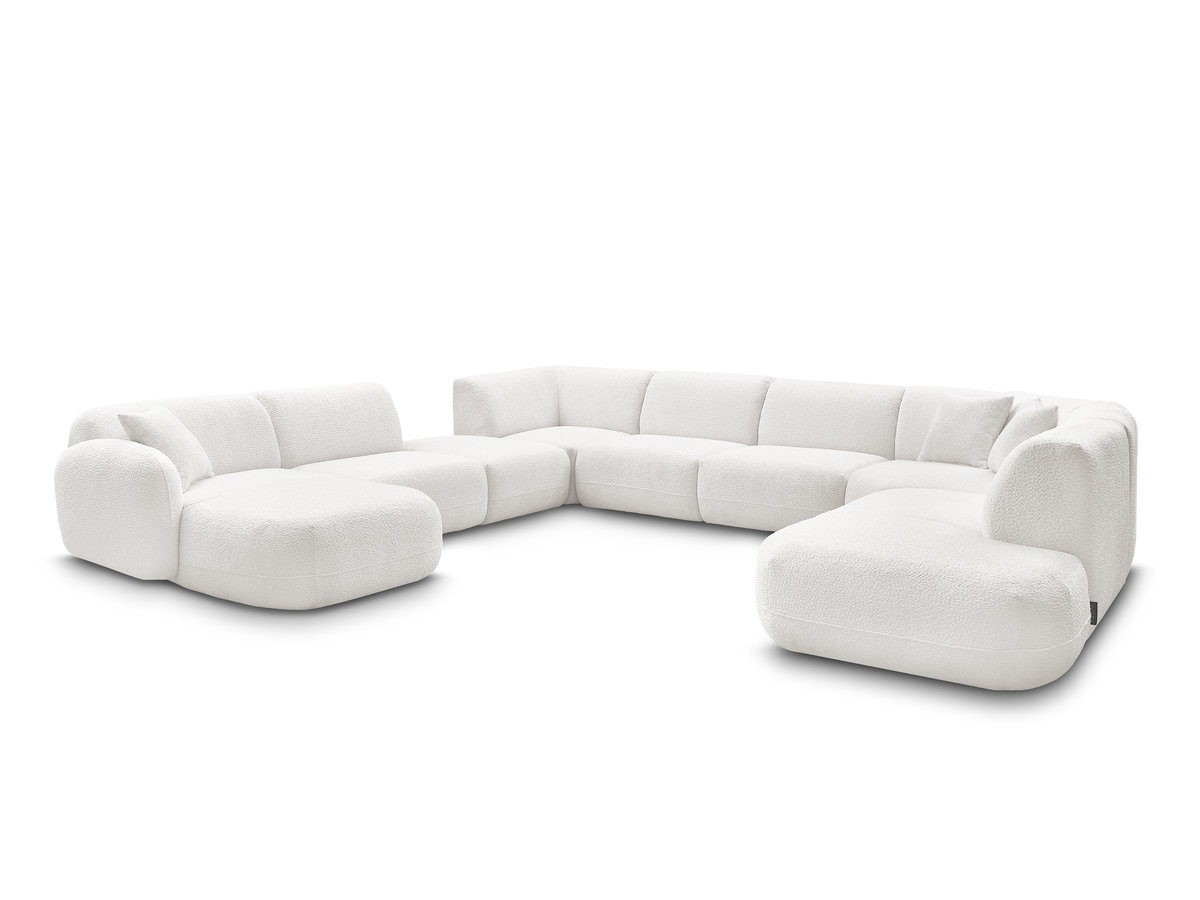 Canapé panoramique fixe modulable ANDA avec 3 chauffeuses, 1 méridienne, 2 angles et 1 pouf