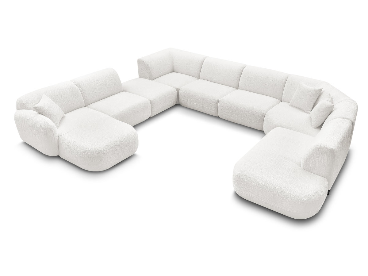 Canapé panoramique fixe modulable ANDA avec 3 chauffeuses, 1 méridienne, 2 angles et 1 pouf