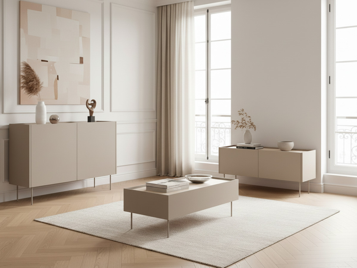Ensemble ATLAS avec buffet 120 cm + meuble TV 120 cm + table basse 120 cm beige
