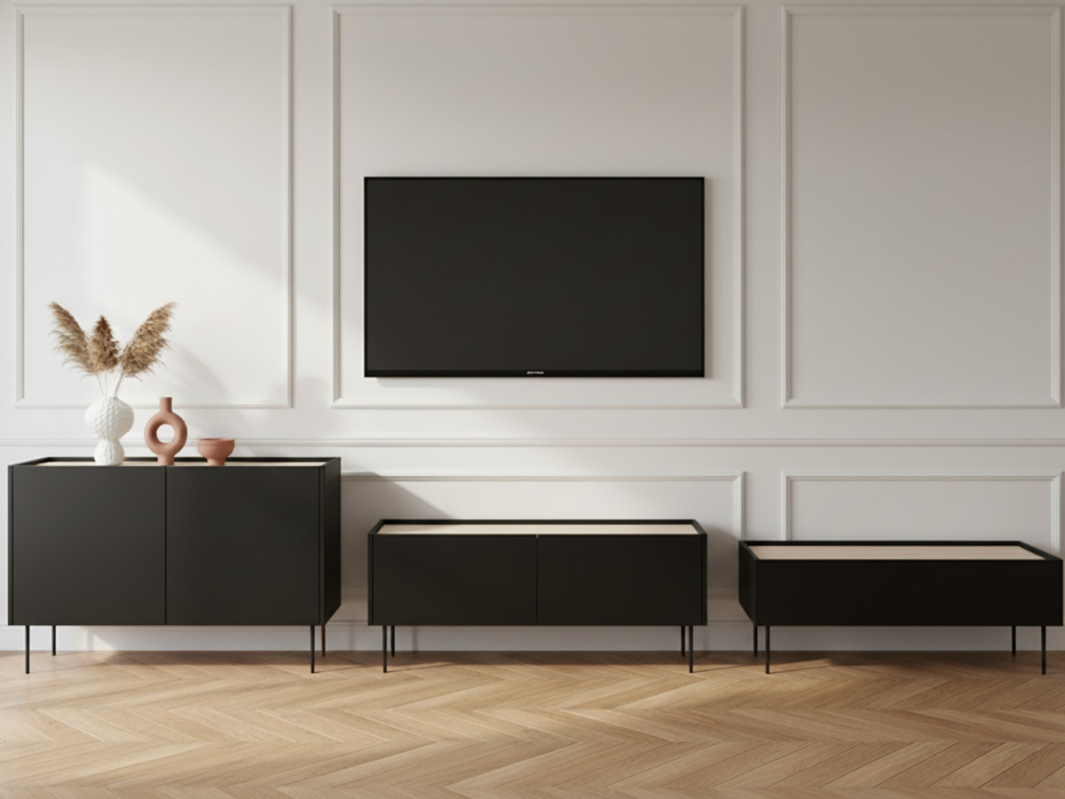 Ensemble ATLAS avec buffet 120 cm + meuble TV 120 cm + table basse 120 cm noir — vue 6