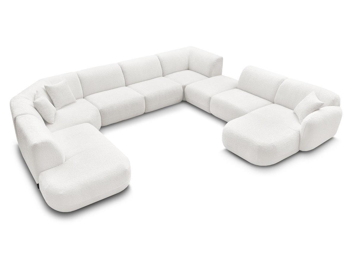 Canapé panoramique fixe modulable ANDA avec 3 chauffeuses, 1 méridienne, 2 angles et 1 pouf