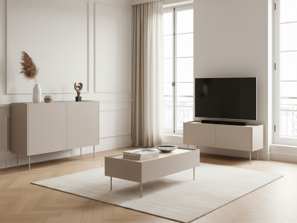 Ensemble ATLAS avec buffet 120 cm + meuble TV 120 cm + table basse 120 cm beige — vue 5